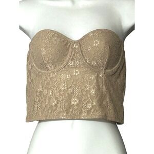 Victoria's Secret Strapless Lace Zipper Close Bra Womens Size 34C Beige Stretch
